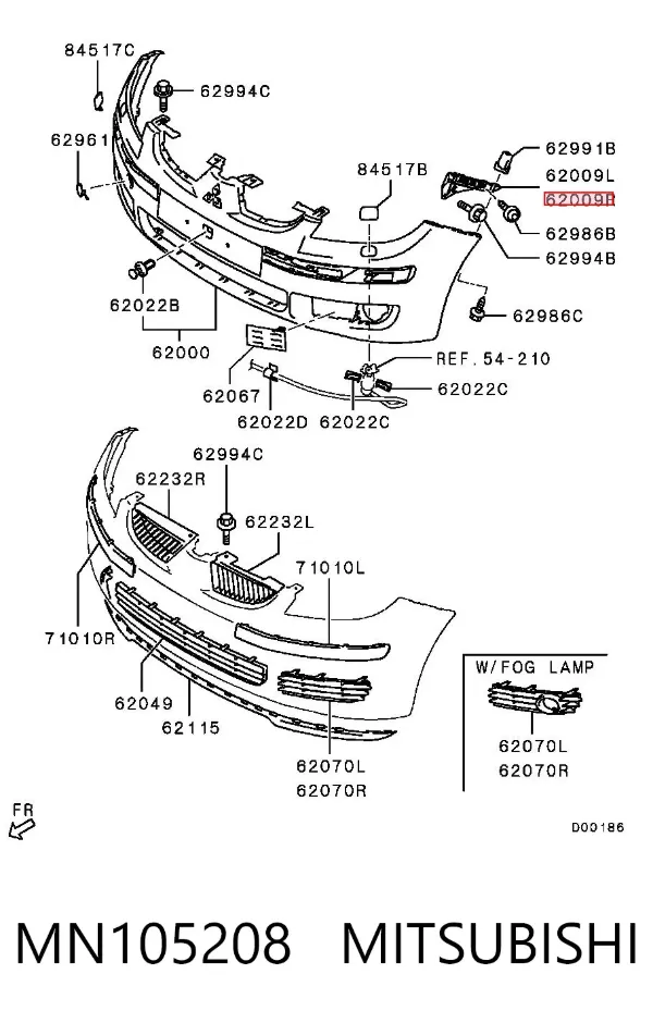 Soporte de parachoques delantero derecho MN105208 Mitsubishi