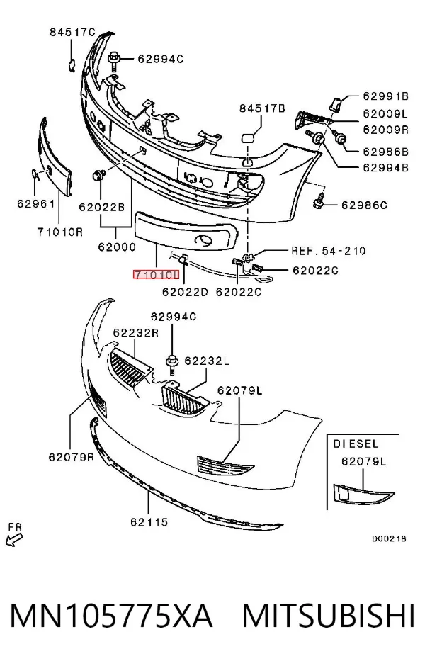Moldura de parachoques delantera izquierda MN105775XA Mitsubishi