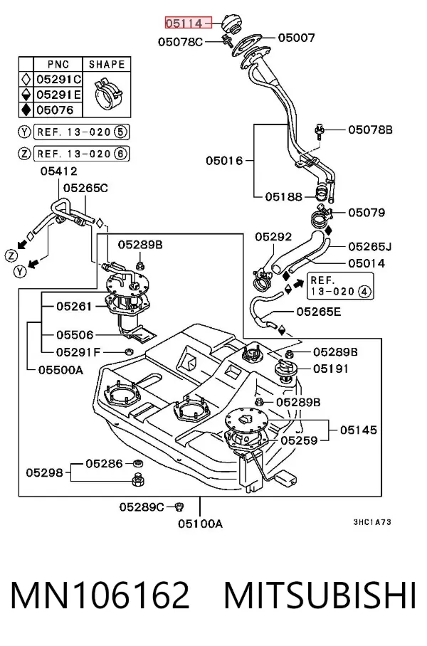 Tapa de depósito de combustible MN106162 Mitsubishi