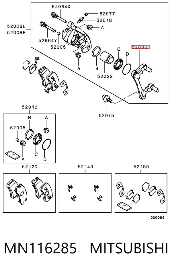 Soporte de la pinza de freno trasera MN116285 Mitsubishi
