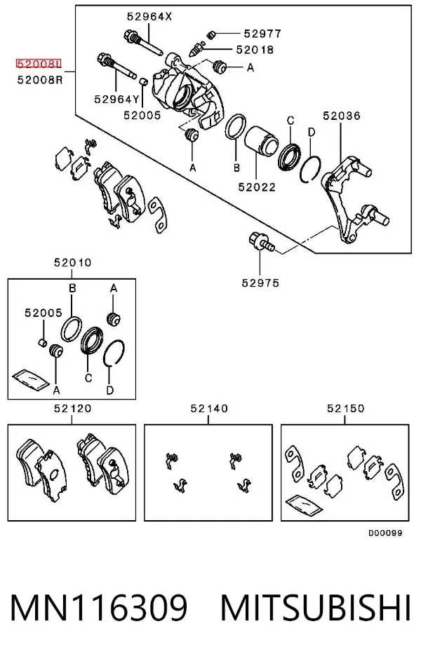 Pinza de freno trasera izquierda MN116309 Mitsubishi