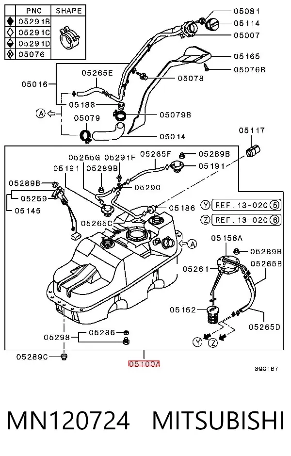 Depósito de gasolina MN120724 Mitsubishi