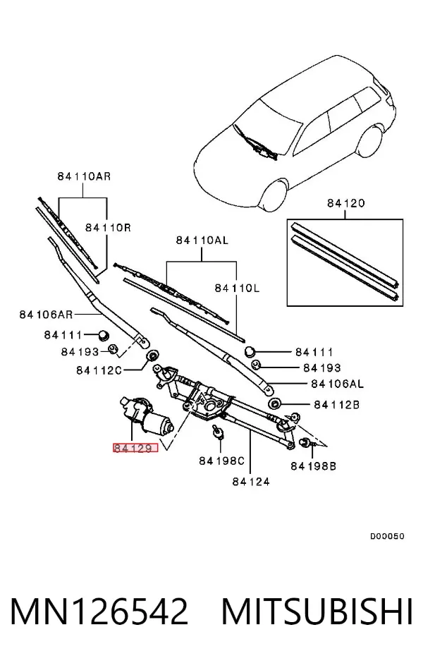 Motor limpiaparabrisas MN126542 Mitsubishi
