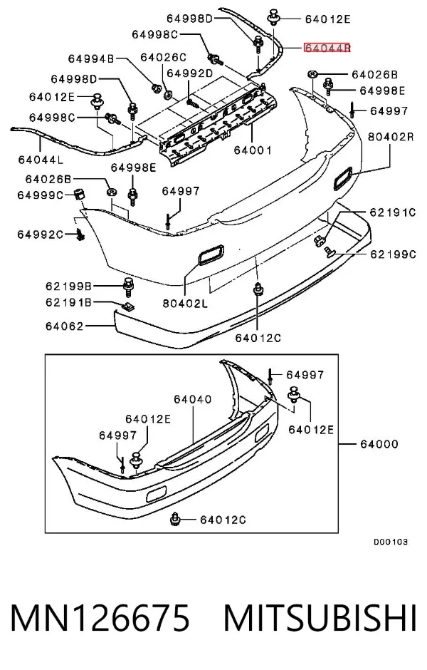 Soporte del parachoques trasero derecho MN126675 Mitsubishi