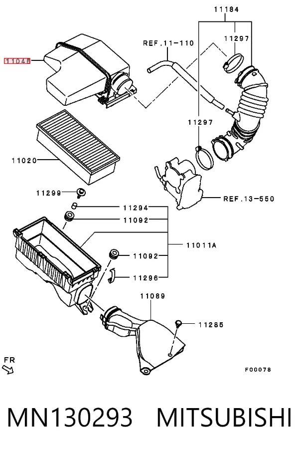 Carcasa del filtro de aire, parte superior MN130293 Mitsubishi