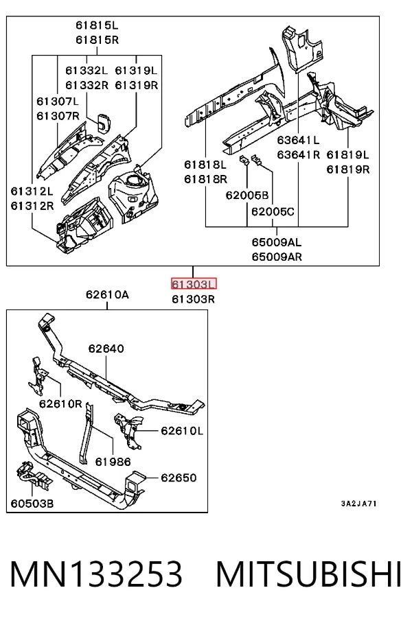 Larguero delantero izquierdo del bastidor MN133253 Mitsubishi
