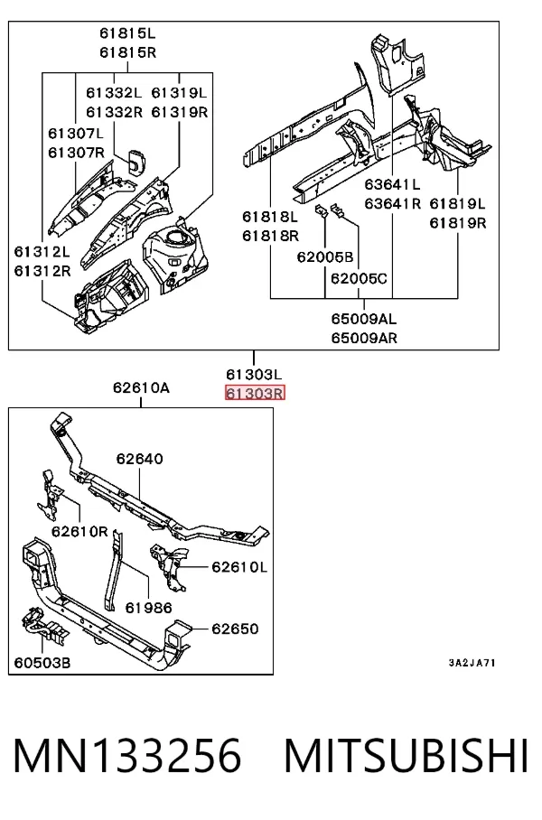 Larguero delantero derecho del bastidor MN133256 Mitsubishi