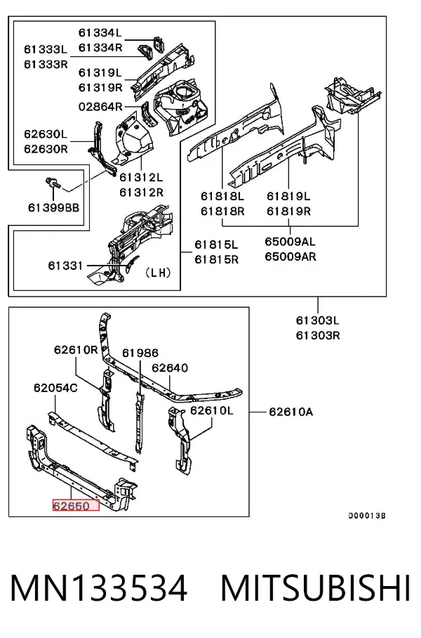 Soporte inferior del radiador (panel de montaje de faros) MN133534 Mitsubishi