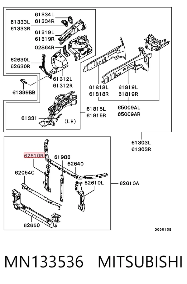 Soporte de fijación del faro delantero derecho MN133536 Mitsubishi