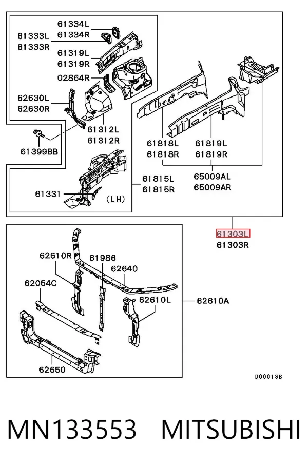 Larguero delantero izquierdo del bastidor MN133553 Mitsubishi