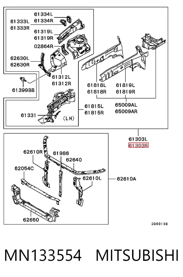 Larguero delantero derecho del bastidor MN133554 Mitsubishi