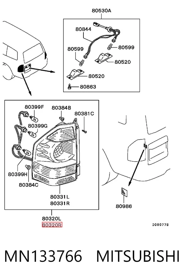 Piloto trasero derecho MN133766 Mitsubishi