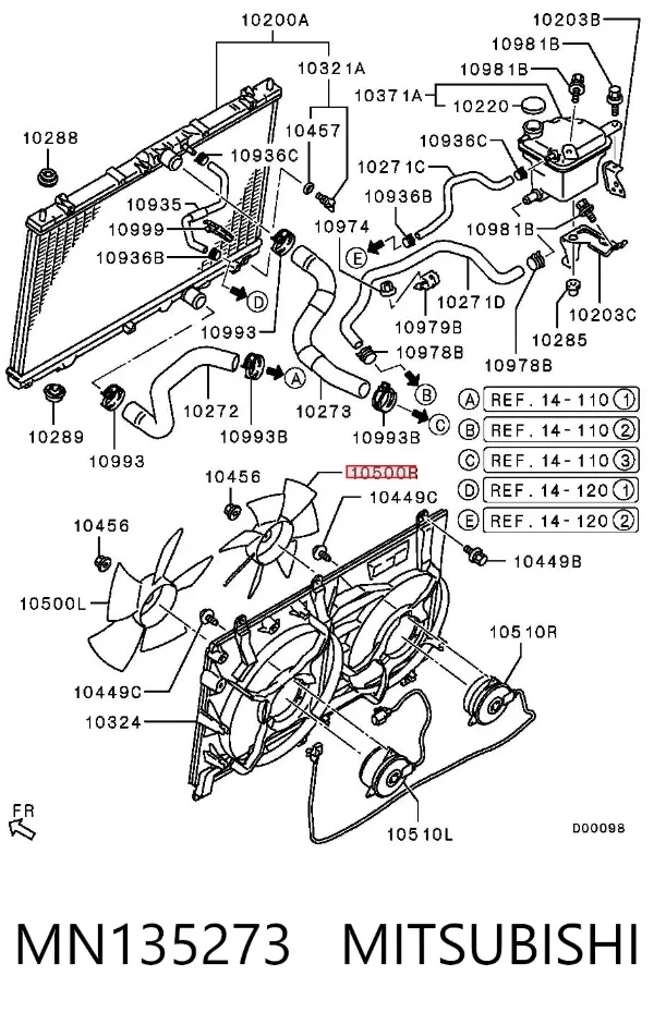 Ventilador derecho del radiador de refrigeración MN135273 Mitsubishi