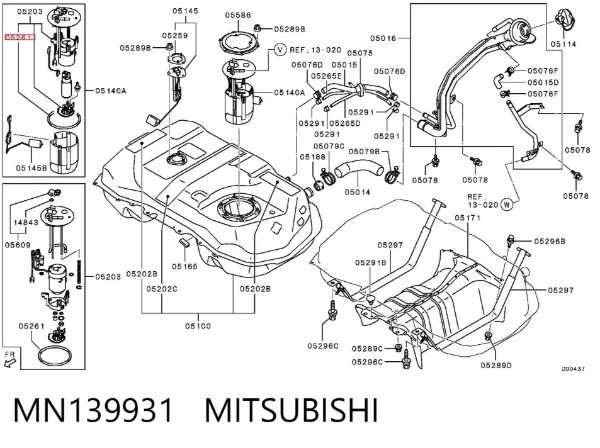 Junta del sensor de nivel de combustible/bomba de combustible (depósito de combustible) MN139931 Mitsubishi