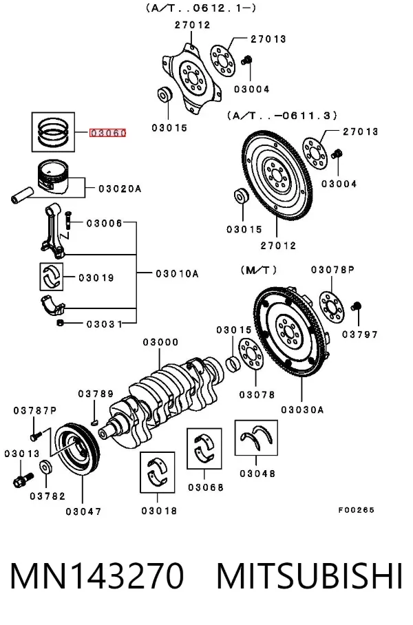 Aros de pistón para 1 cilindro, STD MN143270 Mitsubishi