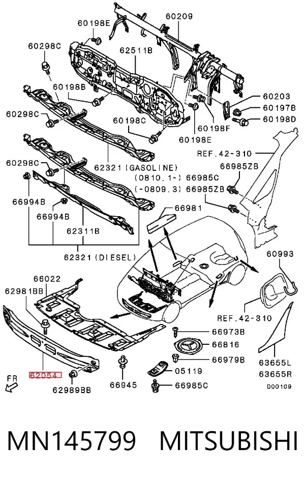 Refuerzo parachoque delantero MN145799 Mitsubishi