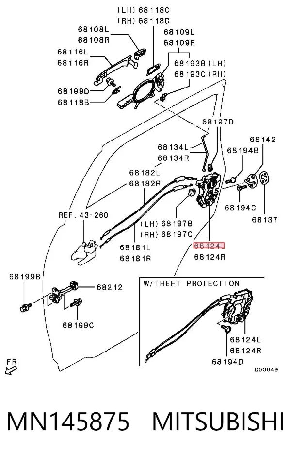 Cerradura de puerta trasera izquierda MN145875 Mitsubishi