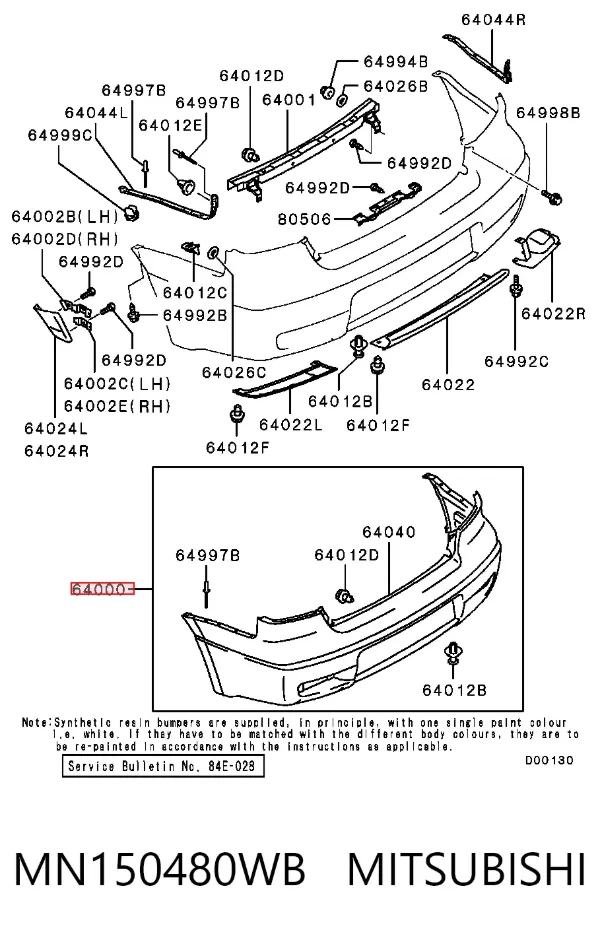 Parachoques trasero MN150480WB Mitsubishi