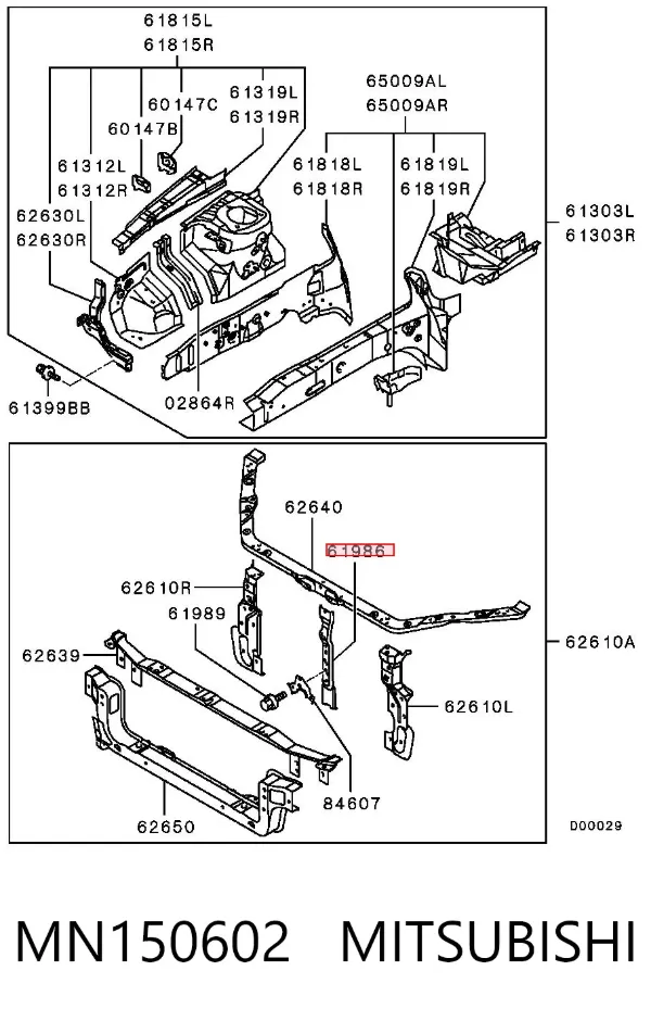 Soporte vertical del radiador (panel de montaje de faros) MN150602 Mitsubishi