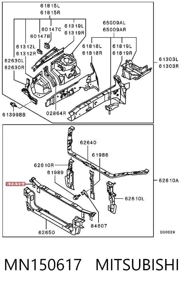 Refuerzo inferior del soporte del radiador MN150617 Mitsubishi
