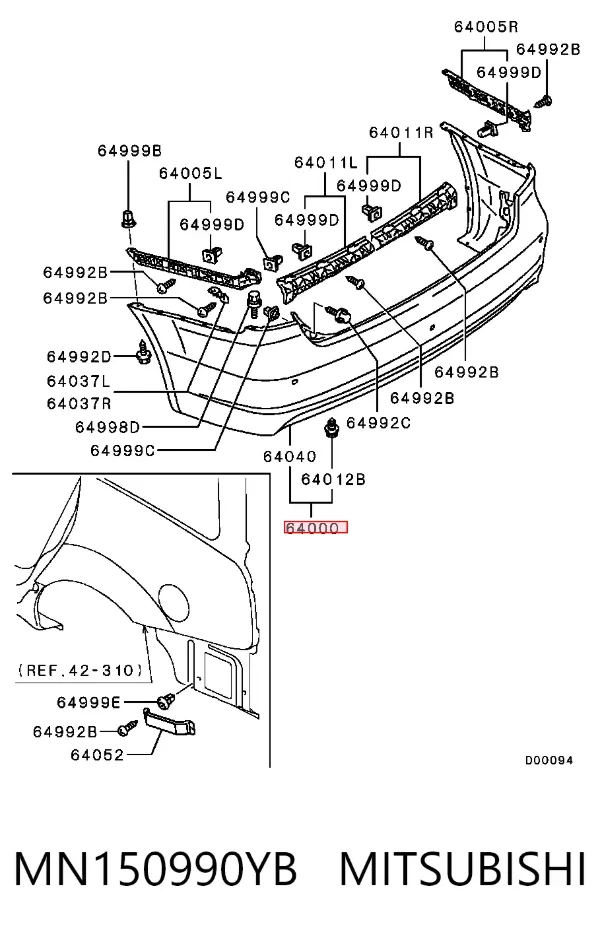 Parachoques trasero MN150990YB Mitsubishi