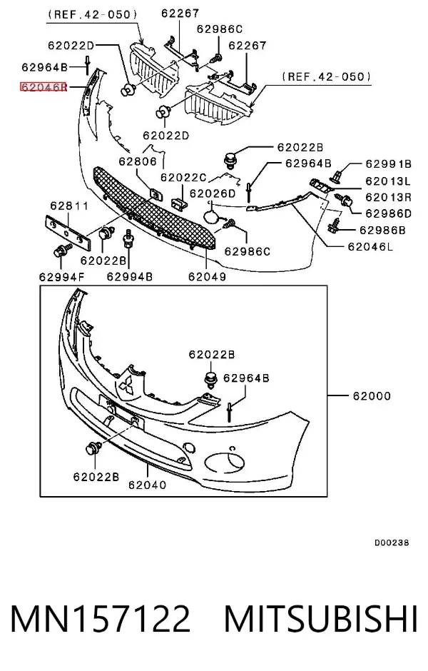 Soporte de parachoques delantero derecho MN157122 Mitsubishi