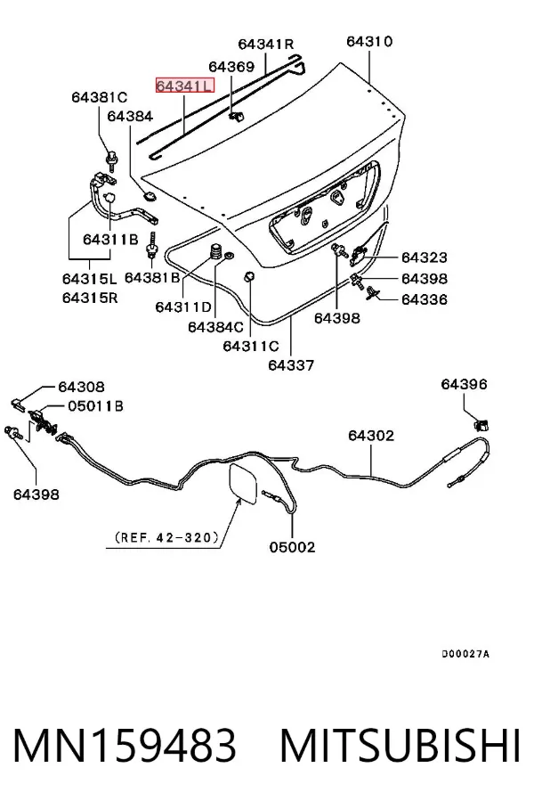 Amortiguador maletero MN159483 Mitsubishi