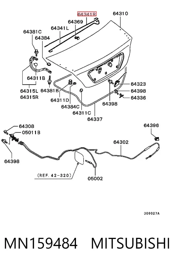 Amortiguador maletero MN159484 Mitsubishi