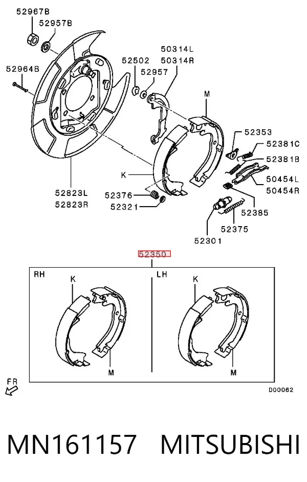 Zapatas de freno de mano MN161157 Mitsubishi