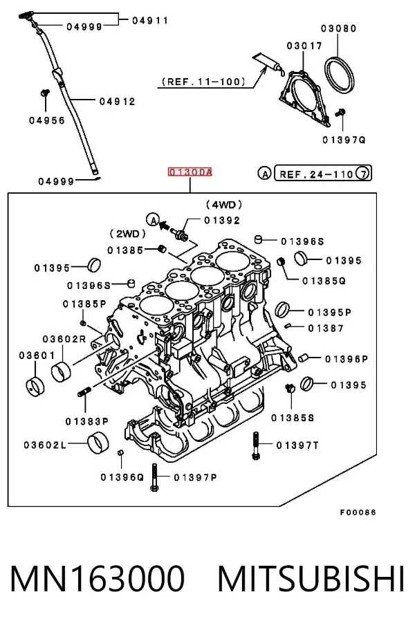 Bloque de cilindros del motor MN163000 Mitsubishi