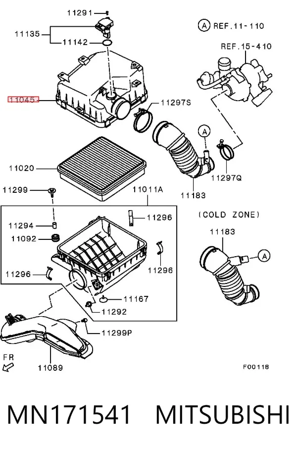 Carcasa del filtro de aire, parte superior MN171541 Mitsubishi