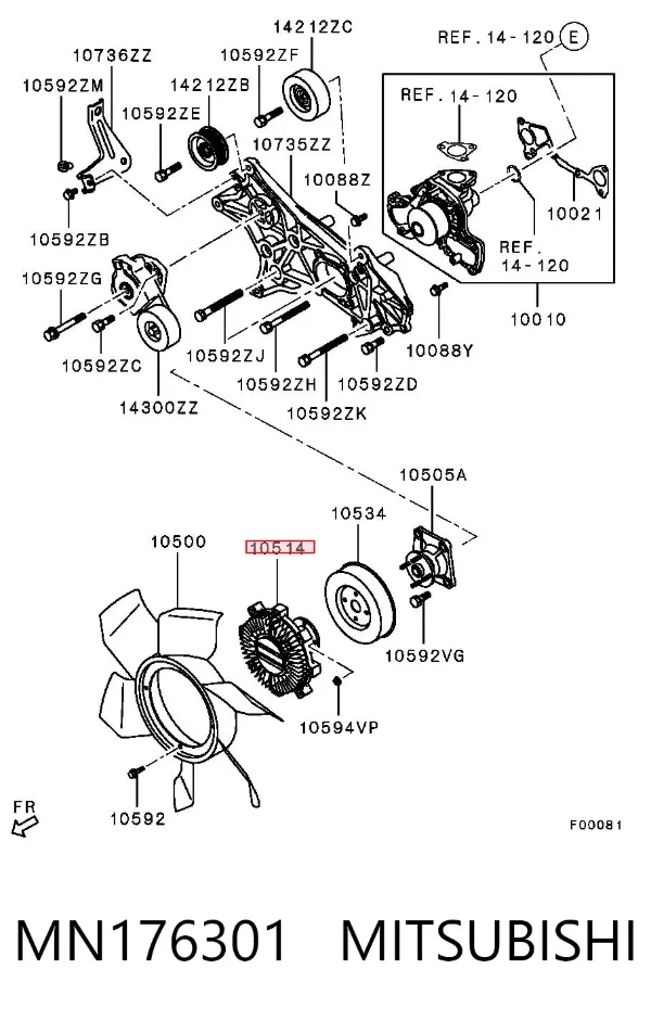 Embrague viscoso de ventilador MN176301 Mitsubishi