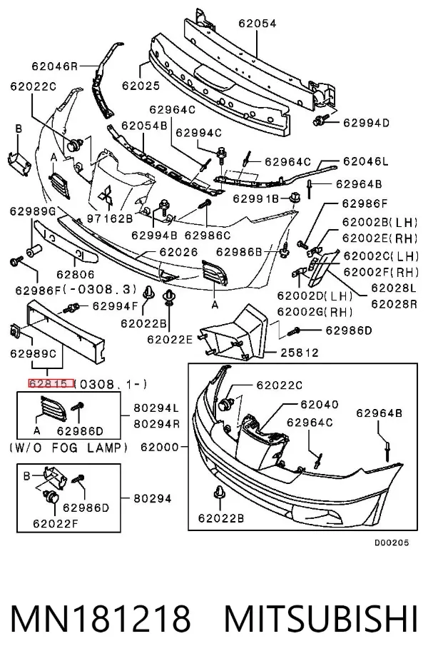 Soporte de matrícula delantera MN181218 Mitsubishi