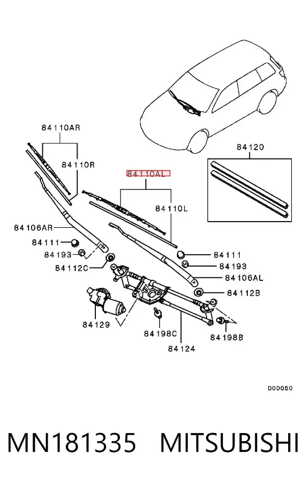 Escobilla del limpiaparabrisas del lado del conductor MN181335 Mitsubishi