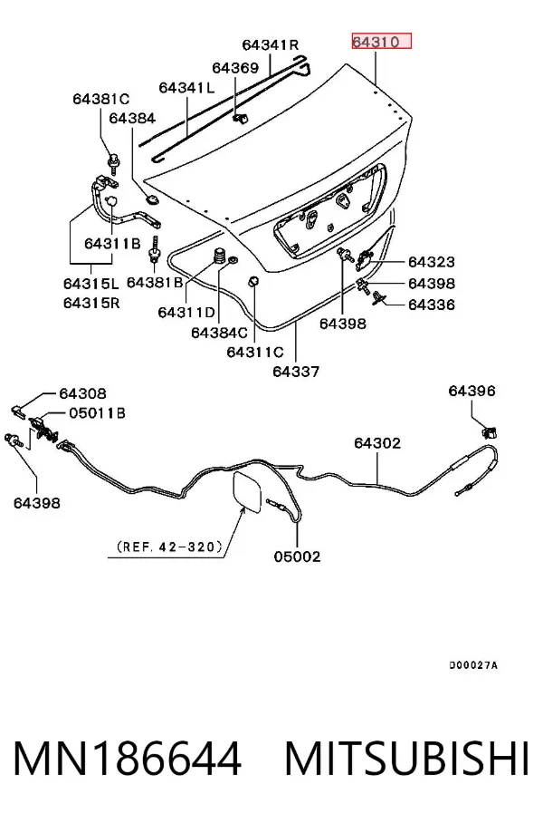 Tapa maletero MN186644 Mitsubishi