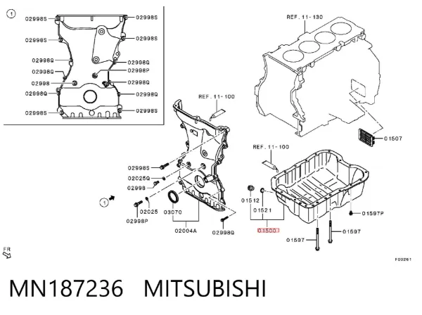 Cárter de aceite del motor MN187236 Mitsubishi