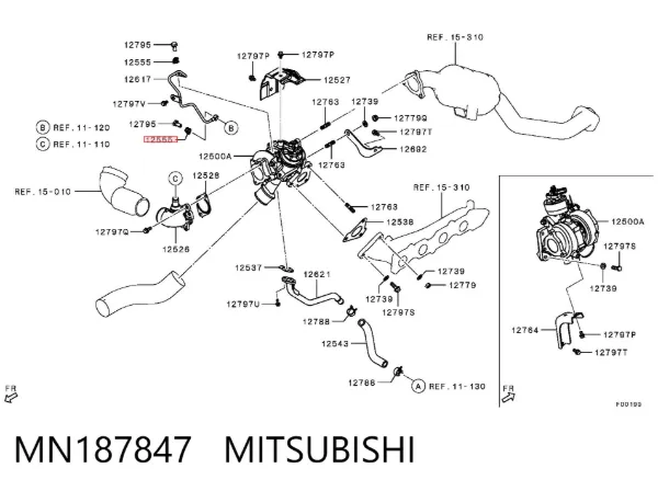 Junta de manguera de drenaje de aceite de turbina MN187847 Mitsubishi
