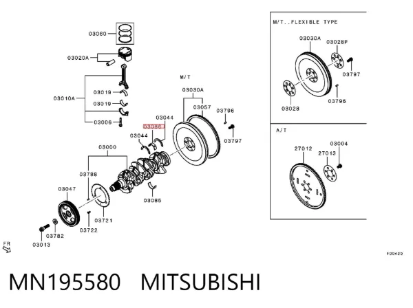 Juego de cojinetes de cigüeñal, estándar, STD MN195580 Mitsubishi