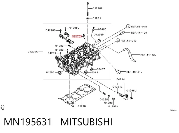 Guía de válvula de admisión MN195631 Mitsubishi