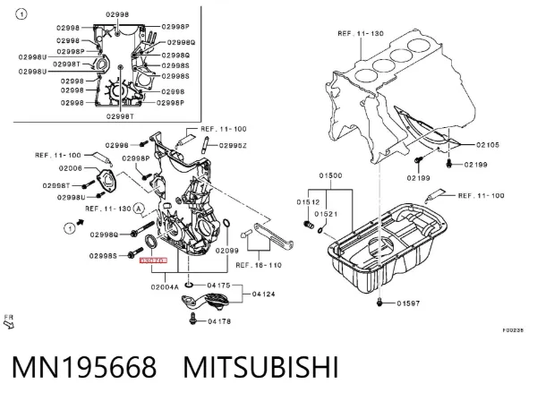 Retén de cigüeñal frontal MN195668 Mitsubishi