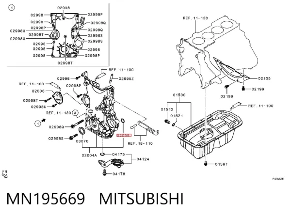 Anillo de sellado de la tapa delantera de la culata MN195669 Mitsubishi