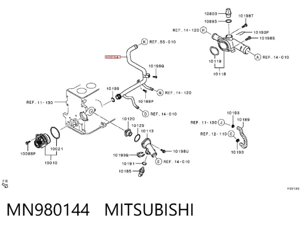 Manguera radiador MN980144 Mitsubishi