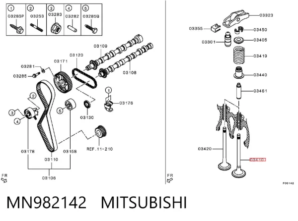 Válvulas de admisión MN982142 Mitsubishi