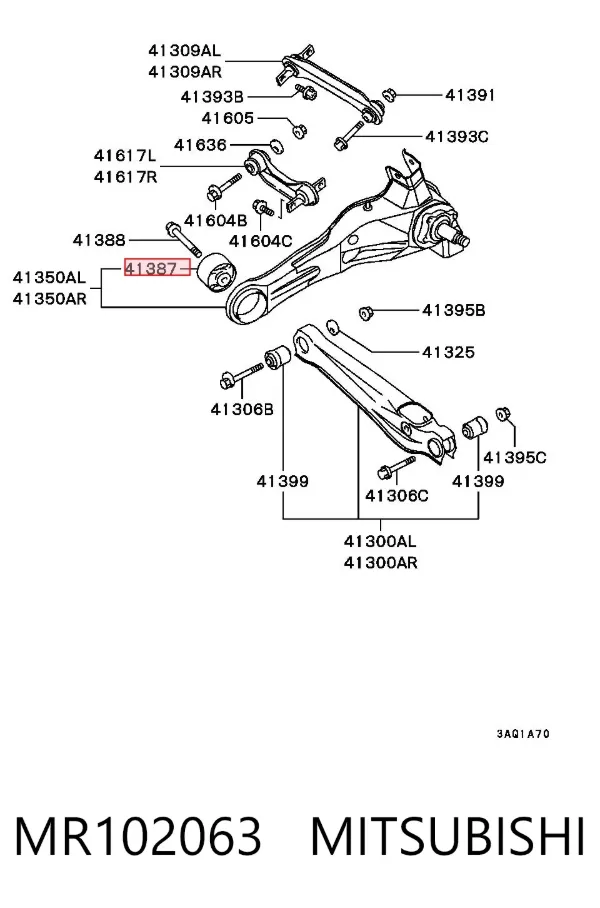 Buje delantero del brazo longitudinal trasero MR102063 Mitsubishi