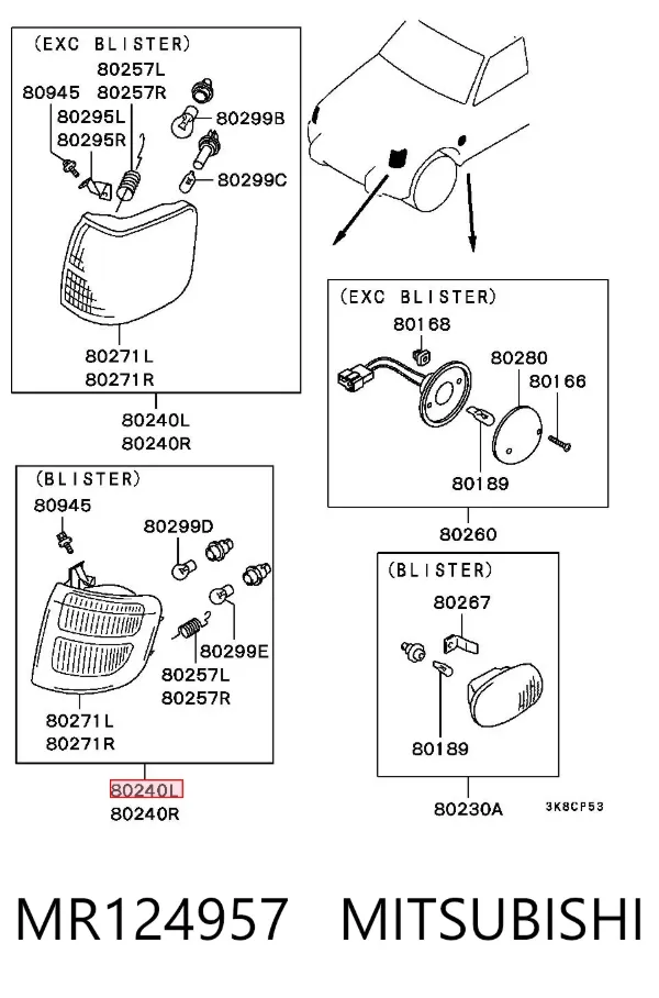 Piloto lateral (intermitente) izquierdo MR124957 Mitsubishi