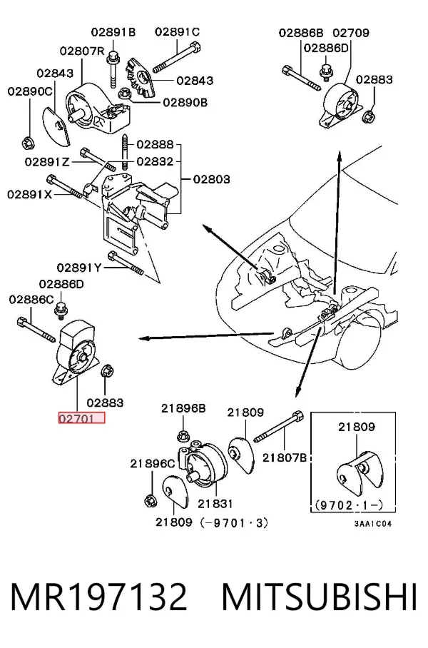Soporte de motor delantero MR197132 Mitsubishi