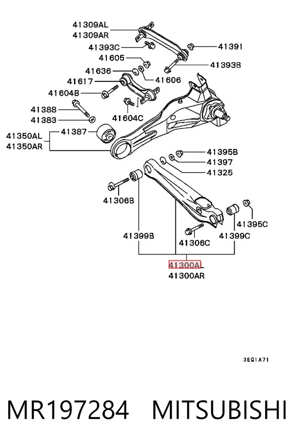 Brazo inferior izquierdo de la suspensión delantera MR197284 Mitsubishi
