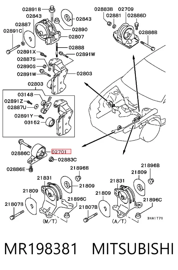 Soporte de motor delantero MR198381 Mitsubishi