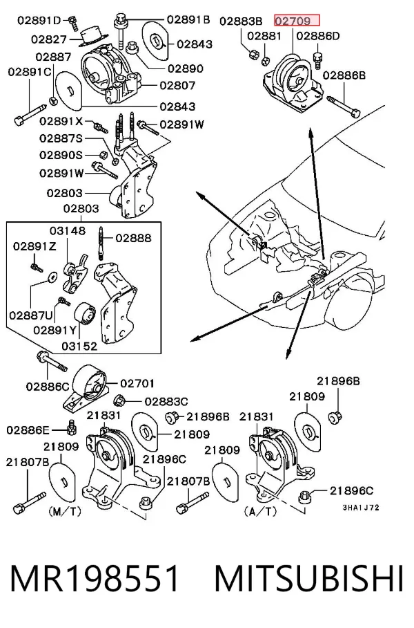 Soporte de motor trasero MR198551 Mitsubishi