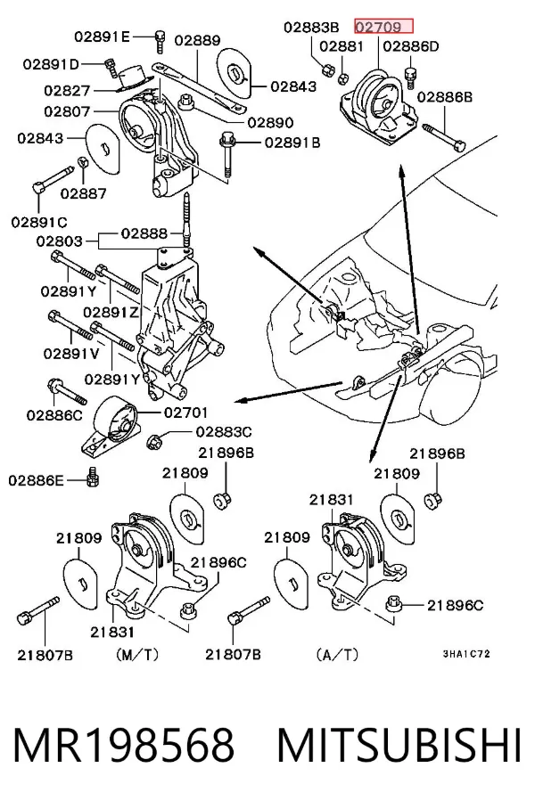 Soporte de motor trasero MR198568 Mitsubishi